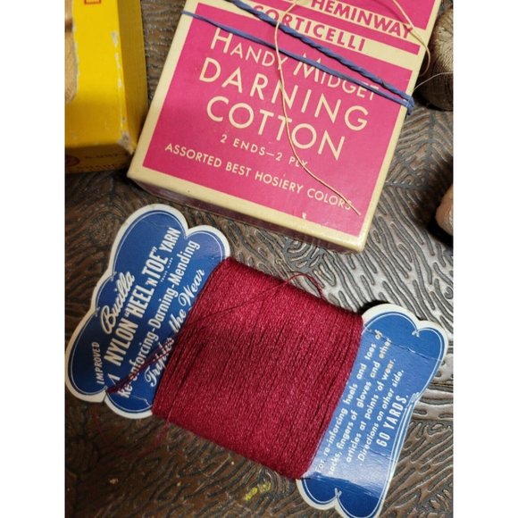 Lot VTG J & P Coats Mending Floss  Box Thread Spools Silk Hosiery Darning Cotton - Picture 2 of 10